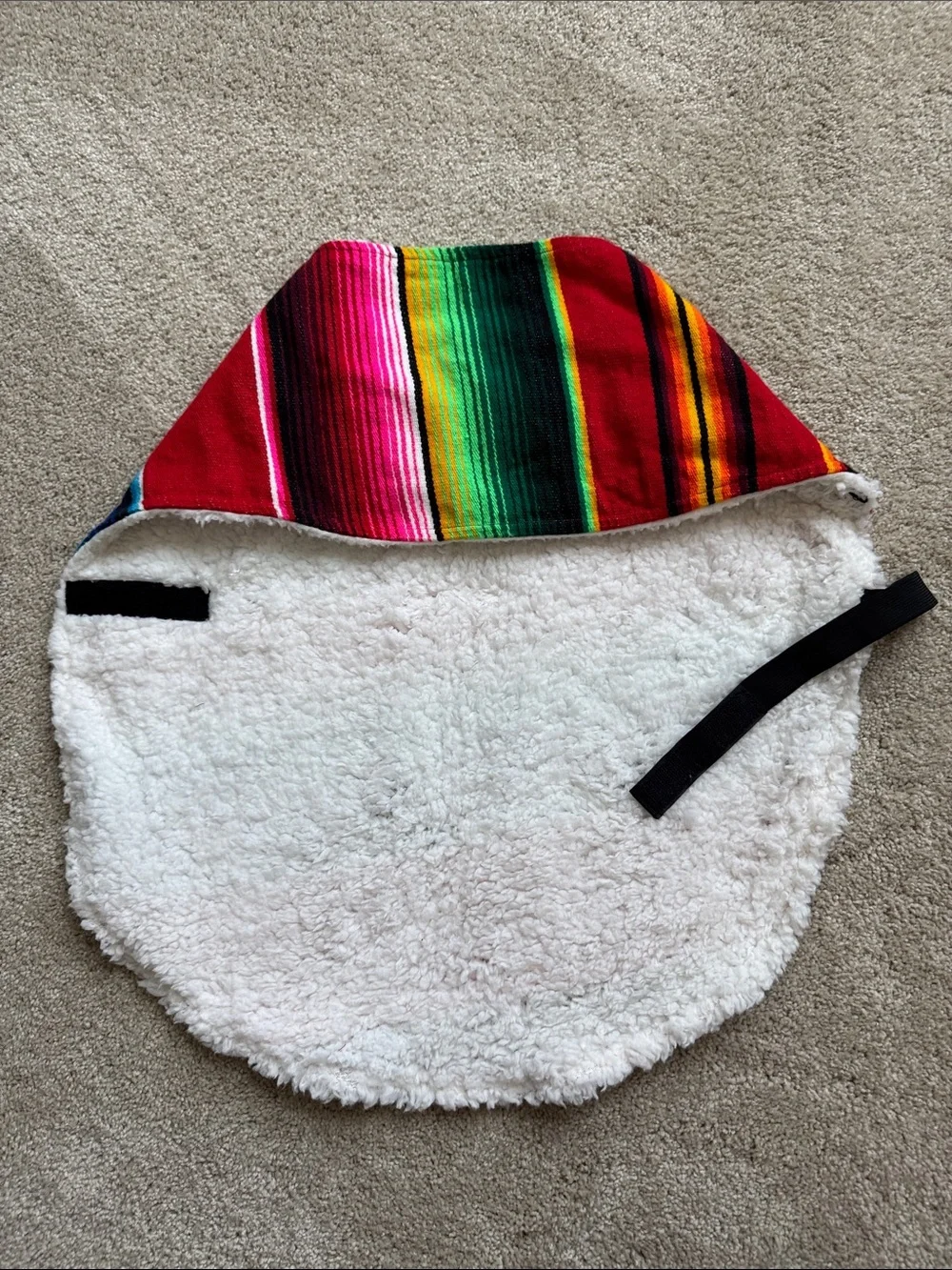 Striped multi-colored Serape Dog Coat with Sherpa Trim